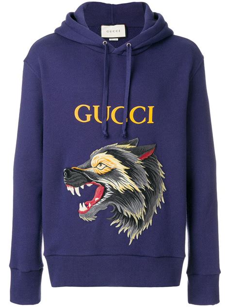 gucci wolf hoodie navy|Gucci laid back hoodie.